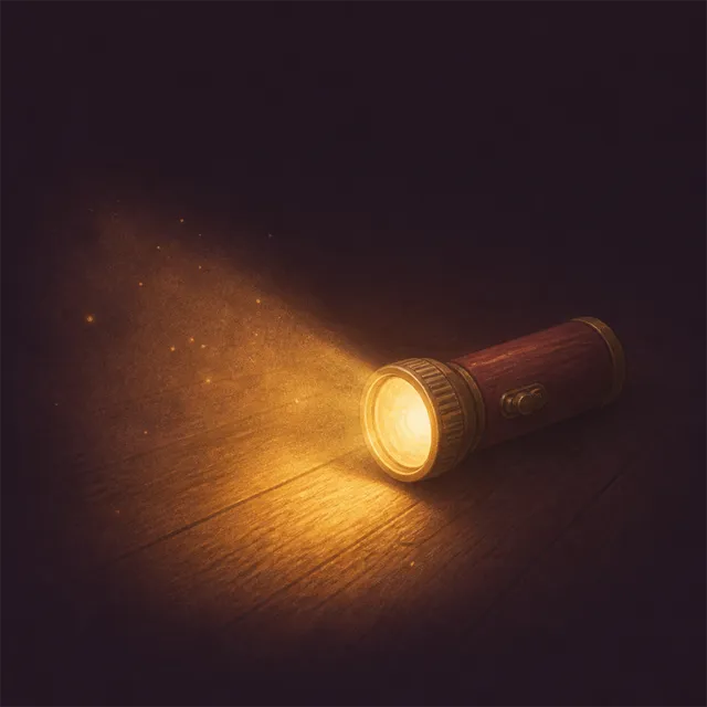 Storybook illustration for Day 3, a small warm light in a dark room