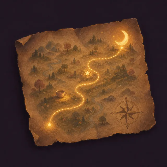 Storybook illustration of a hand-drawn map, from Day 55